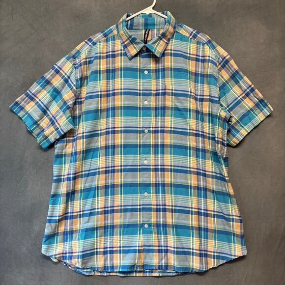 True Rock 3X Short Sleeve Plaid Button Shirt Blue Green Summer Top Grunge Skater - Picture 2 of 9